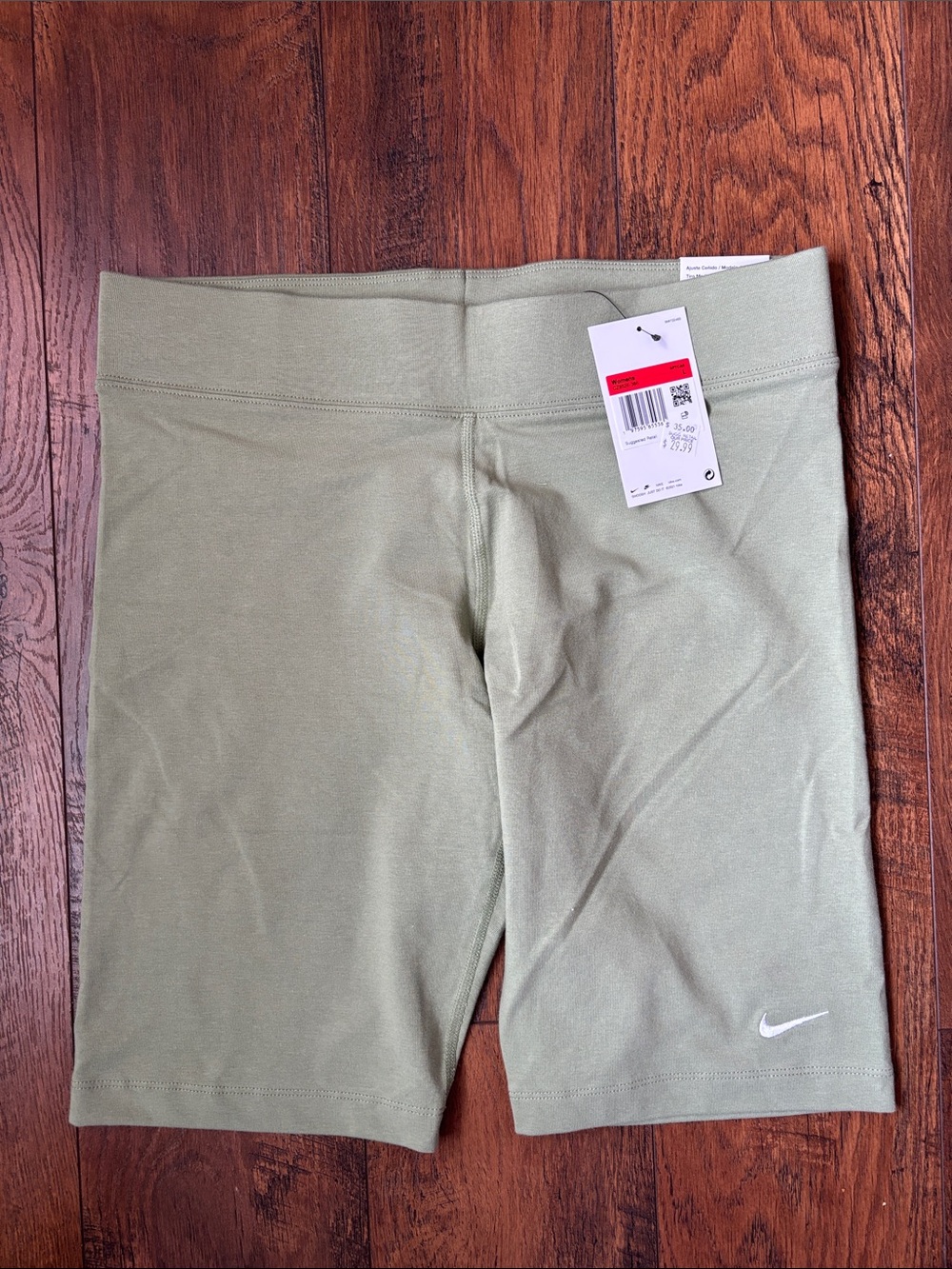 Nike Light Olive Bike Shorts with White Swoosh